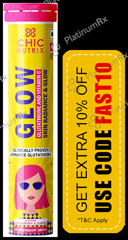 Chicnutrix Glow with Glutathione and Vitamin C for Skin Health - Flavour Strawberry and Lemon Effervescent Tablet