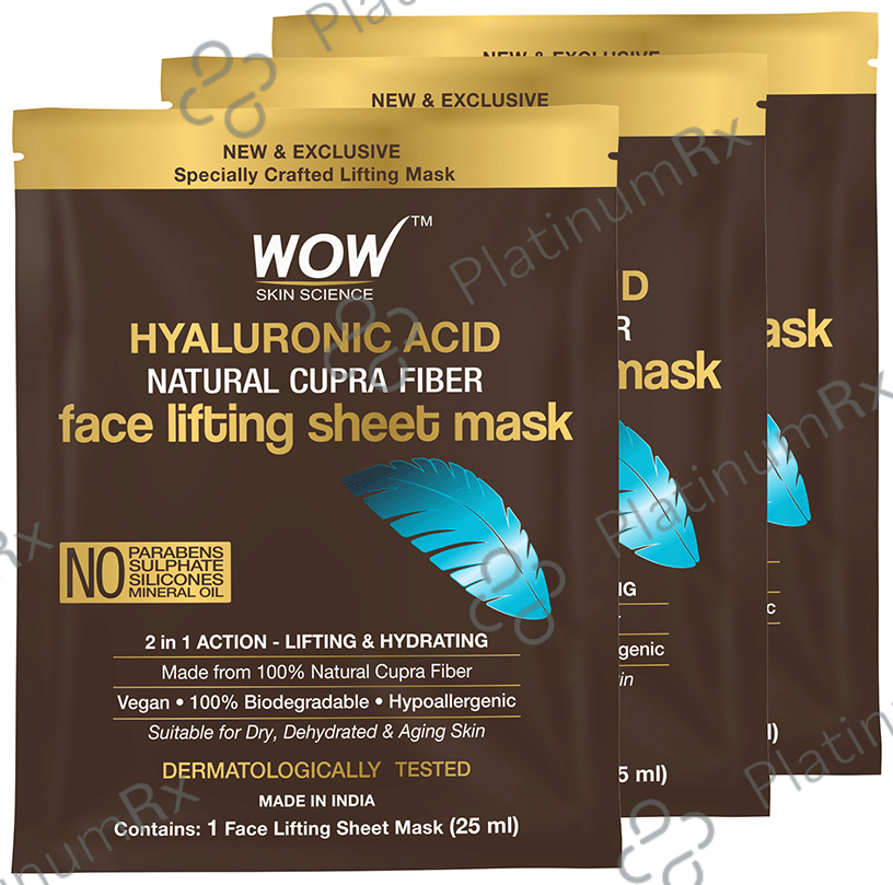 WOW Skin Science Hyaluronic Acid Natural Cupra Fiber Face Listing Sheet Mask (25ml) 3 Face