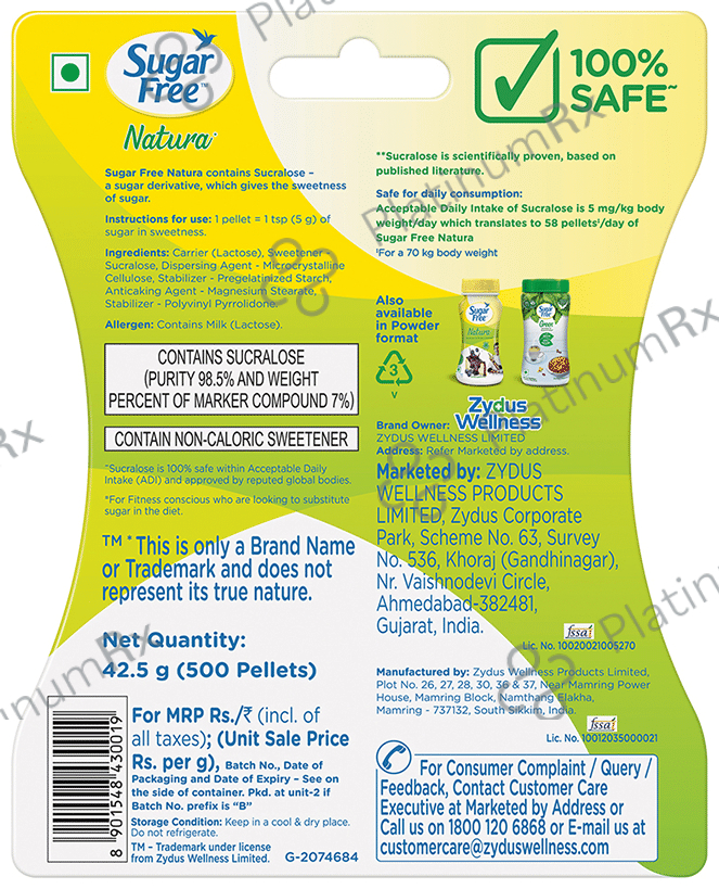 Sugar Free Natura Low Calorie Sucralose Sweetener 500s