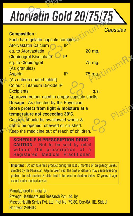 Atorvatin Gold 20/75/75 Capsule