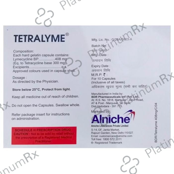 Tetralyme 408mg Capsule 10s