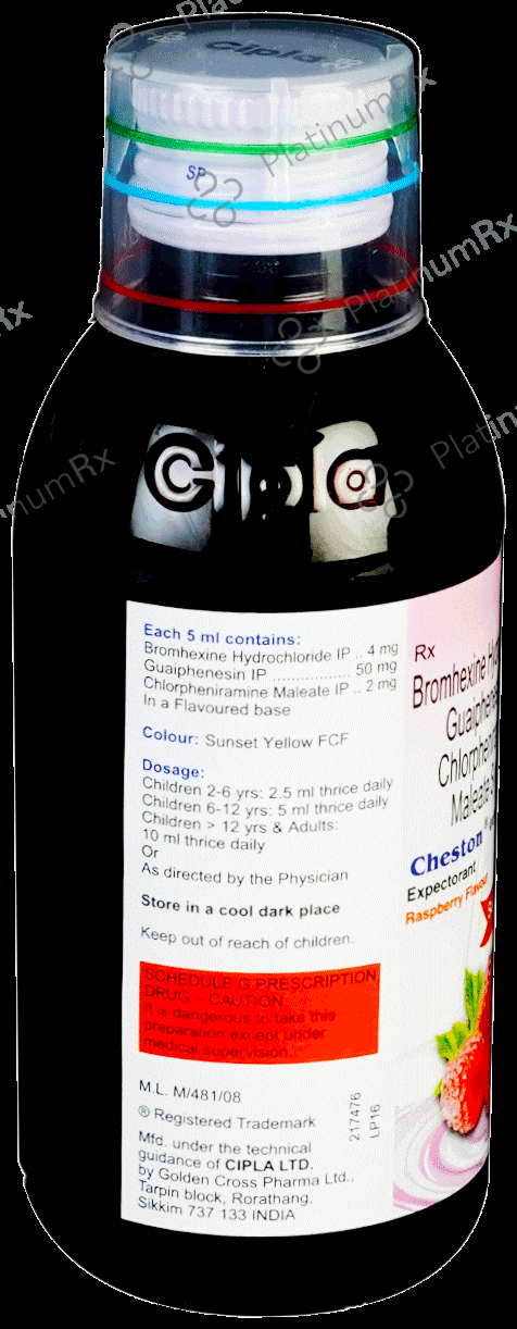 Cheston Expectorant Raspberry Sugar Free 100 Syrup
