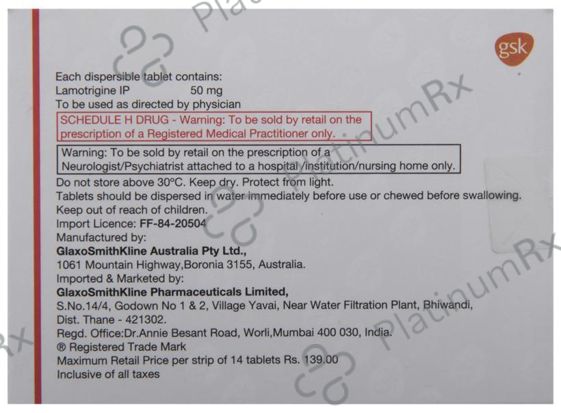 Lamictal 50mg Tablet DT