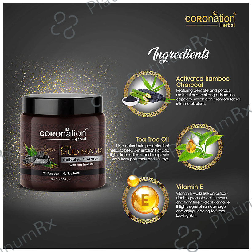 Coronation Herbal Activated Charcoal 3 in 1 Mud Mask (100gm Each) 2 jar