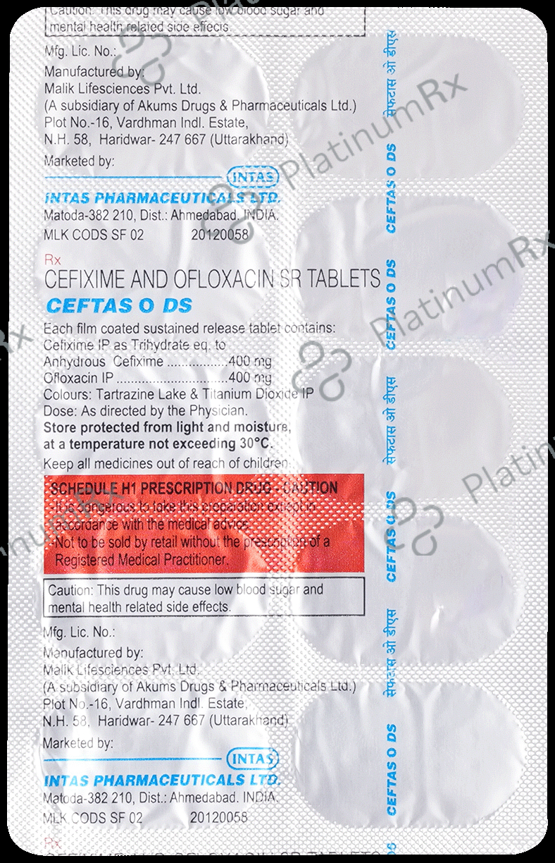 Ceftas O DS 400/400mg Tablet 10s