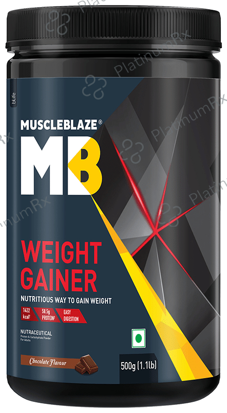 MuscleBlaze Weight Gainer - With Added Digezyme for Muscle Mass - Flavour Chocolate 500 gm