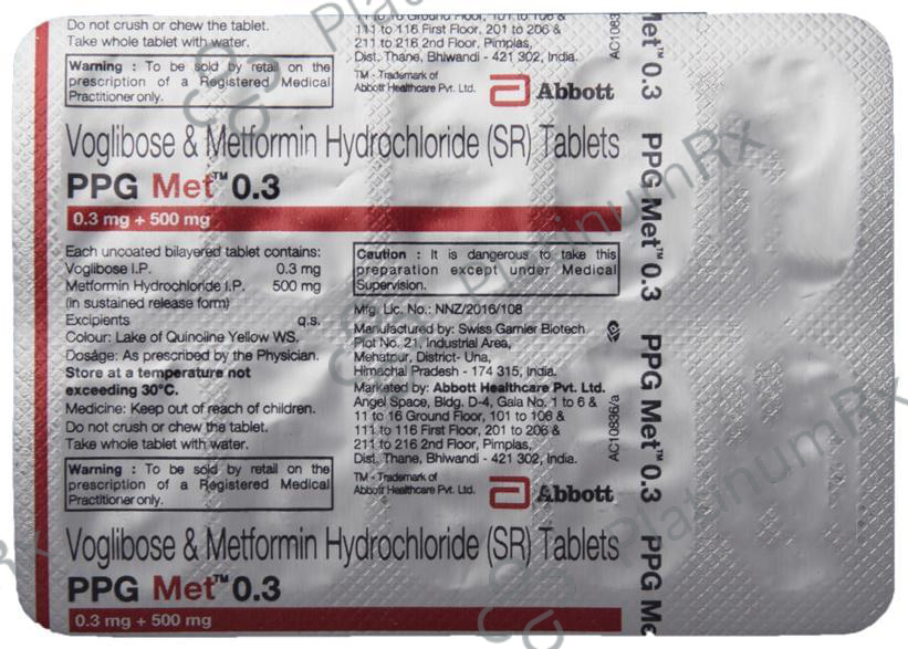 PPG Met 0.3/500mg Tablet SR 10s