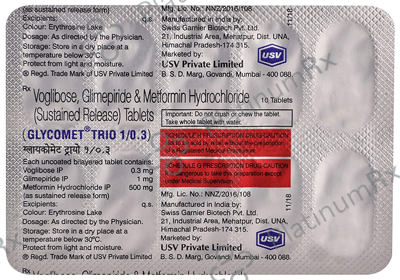 Glycomet Trio 1/0.3mg Tablet SR 10s