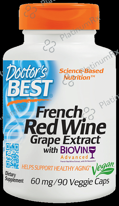 Doctor's Best French Red Wine Grape Extract with Bovine 60mg Veggie Capsule - For Healthy Ageing