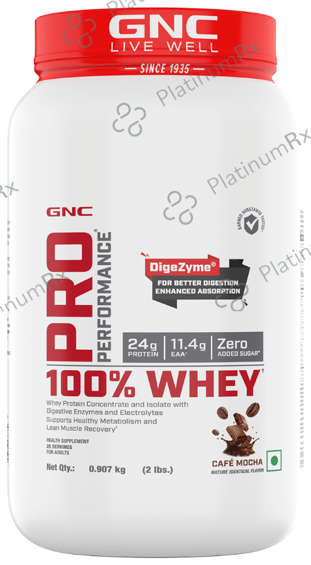 GNC Pro Performance 100% Whey Protein - With Digestive Enzymes & Electrolytes - For Metabolism & Lean Muscles Recovery - Flavour Powder Cafe Mocha 2 lb