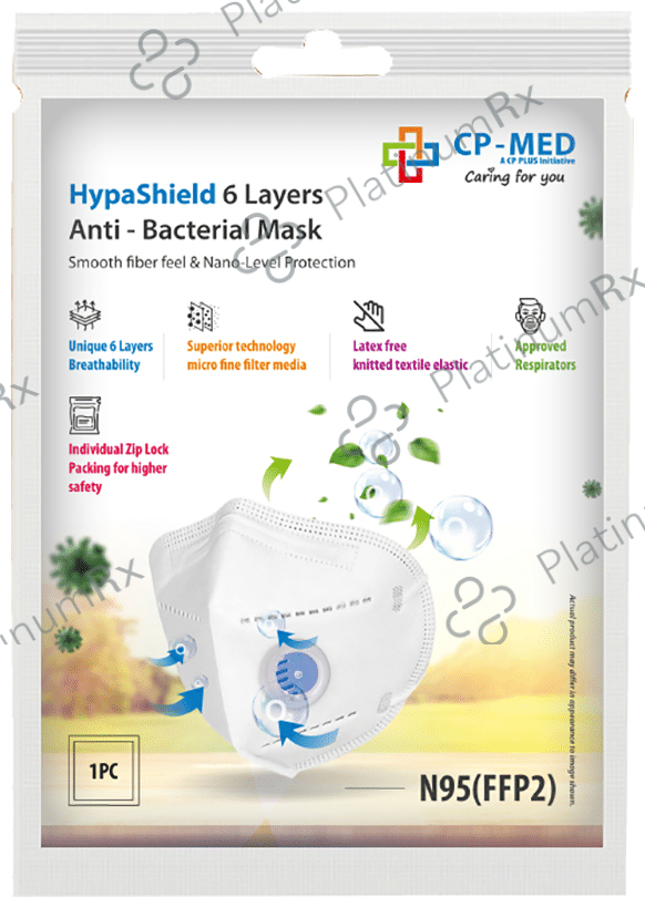 CP-Med N95 FFP2 Hypashield 6 Layers Anti-Bacterial Mask with Earloop Universal White with Breathing Valve