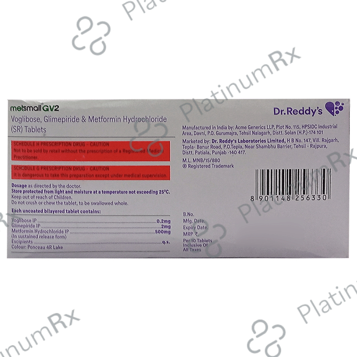 Metsmall GV 2/500/0.2mg Tablet SR 10s