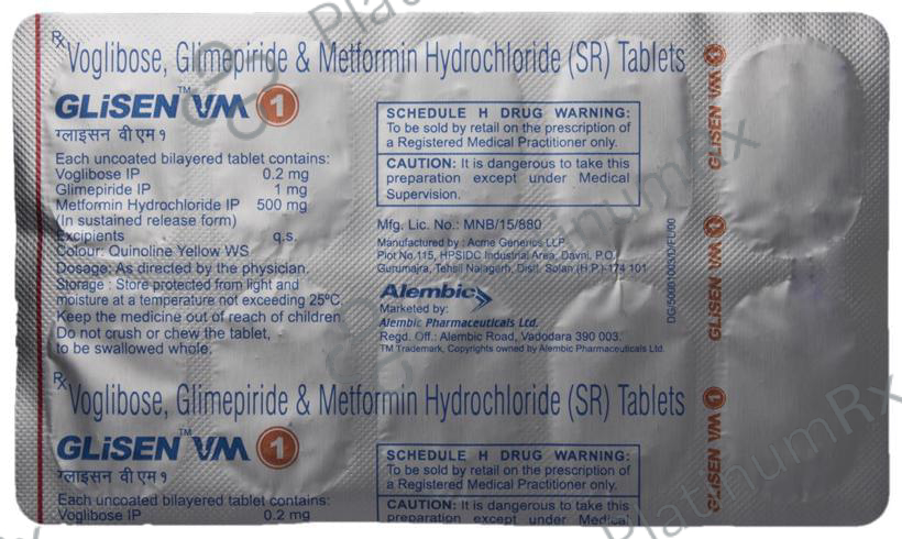 Glisen VM 1/500/0.2mg Tablet SR 10s