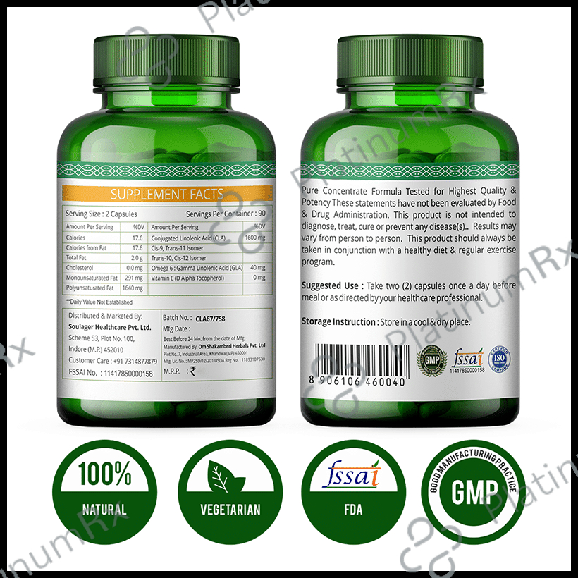 Simply Herbal Natural Plant Based Active CLA 1600mg Vegetarian Capsule
