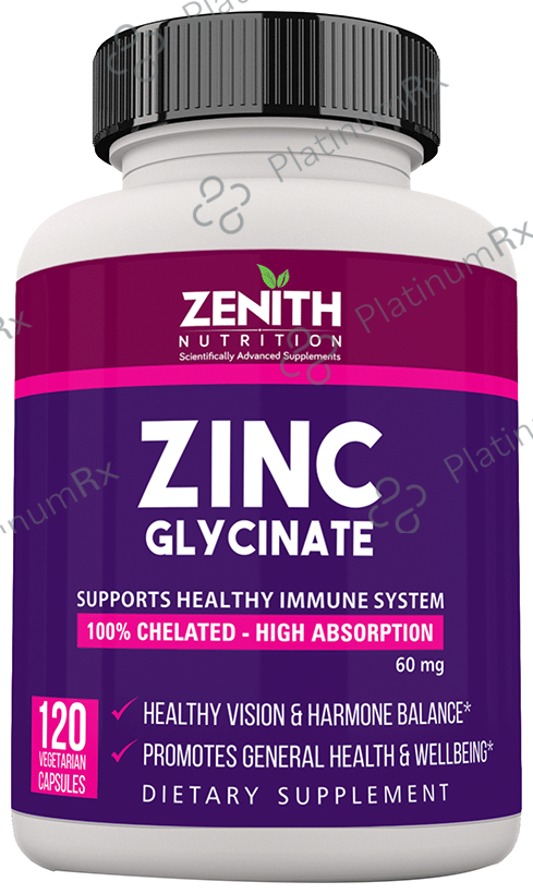 Zenith Nutrition Zinc Glycinate 60mg Vegetarian Capsule