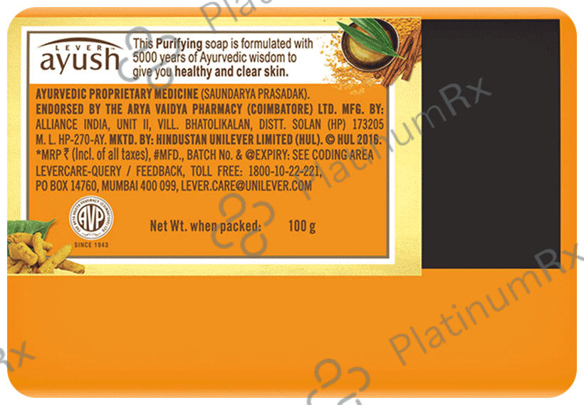 Lever Ayush Purifying Turmeric Soap (100gm Each) 1 Soap