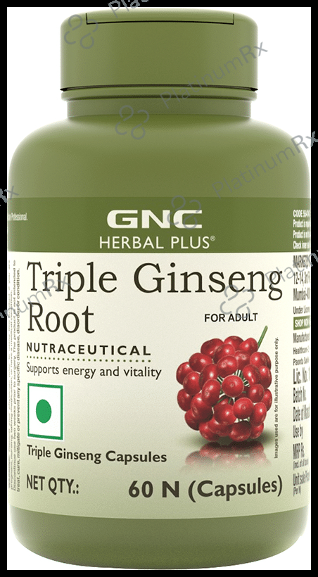 GNC Herbal Plus Triple Ginseng Root Capsule - For Energy & Vitality Support 60 capsules