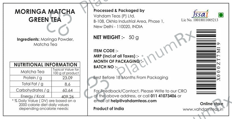 Vahdam Moringa Matcha Teas Green Tea Powder