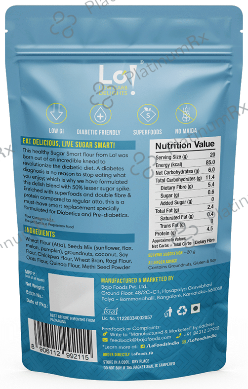 Lo! Foods Low Carb Diabetes Atta (1kg Each) 1 Pack