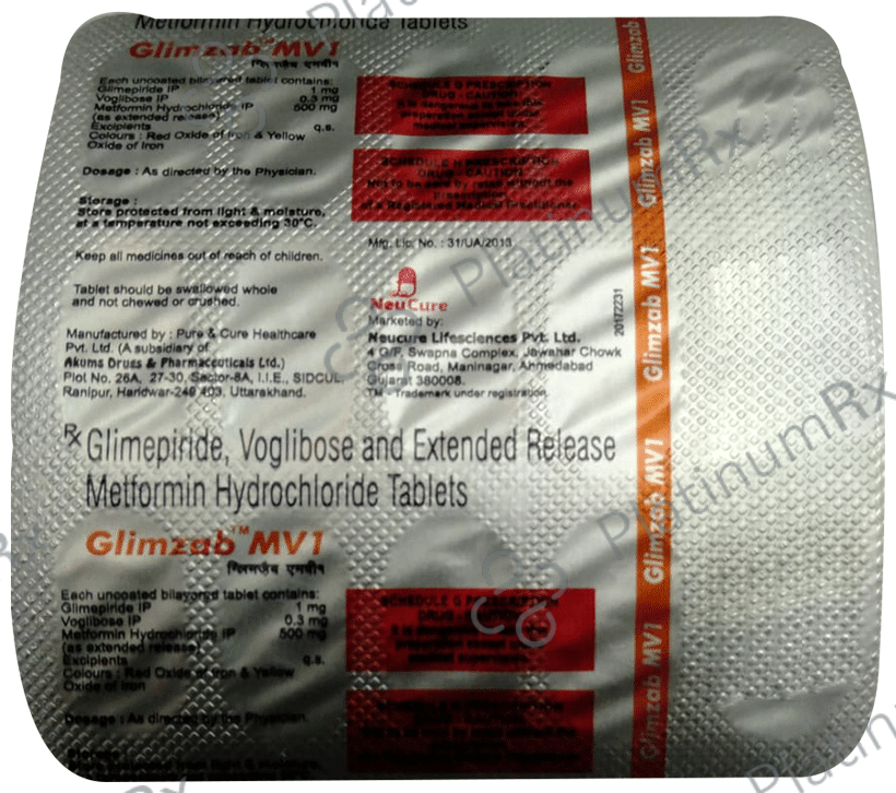 Glimzab MV 1mg/500mg/0.3mg Tablet ER