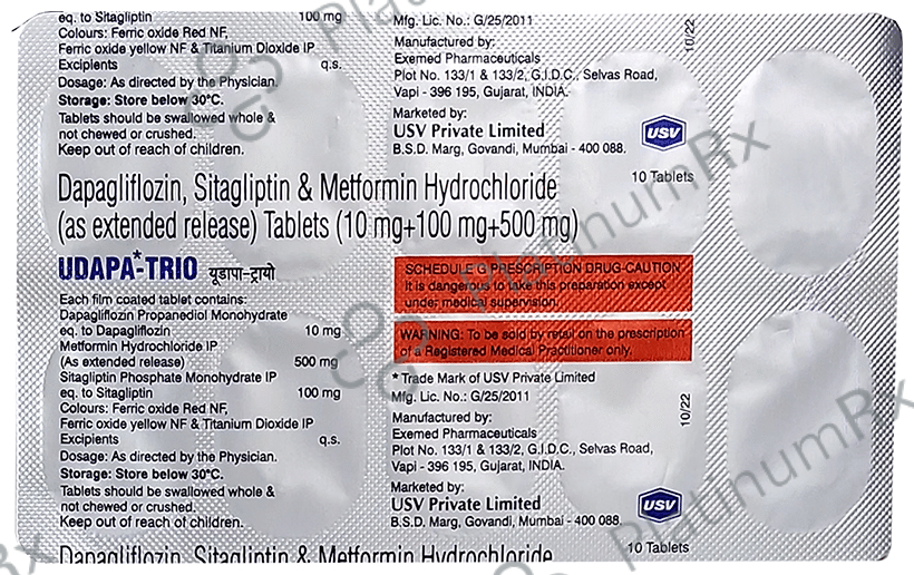 Udapa Trio 10/500/100mg Tablet ER 10s