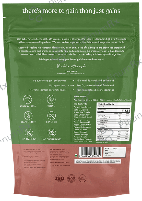 Cosmix No-Nonsense Plant Protein (500gm Each) Cocoa Beet 1 Pack