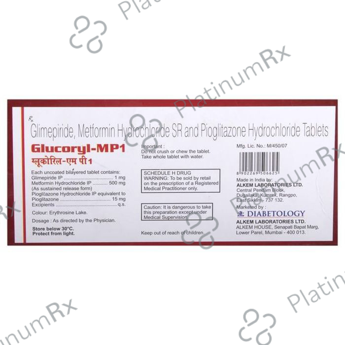 Glucoryl MP1 1/500/15mg Tablet SR 15s