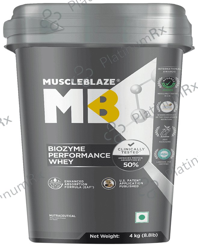 MuscleBlaze Biozyme Performance Whey Protein - For Muscle Gain - Improves Protein Absorption by 50% - Flavour Powder Rich Chocolate 4 kg