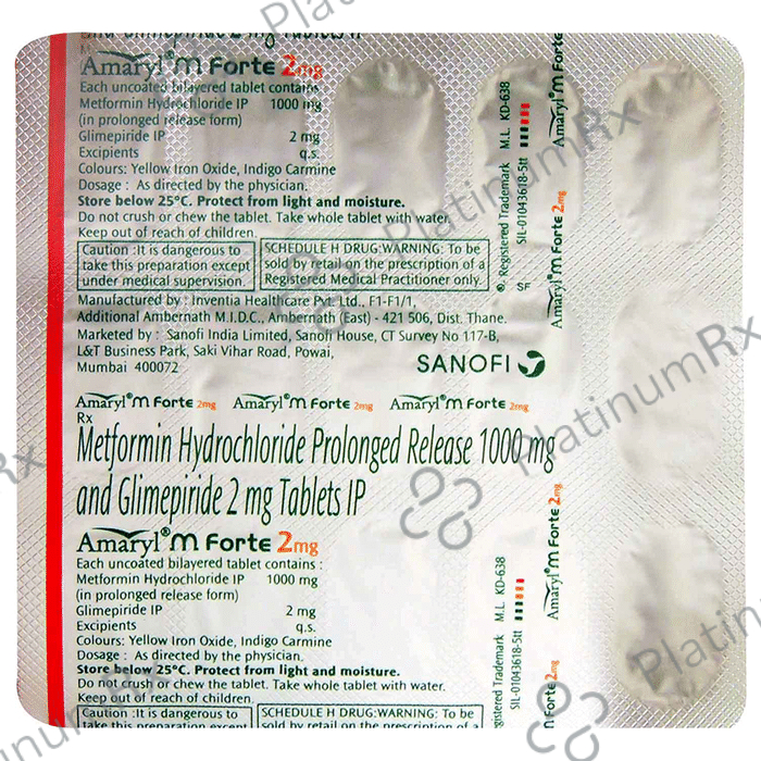 Amaryl M Forte 2 2/1000mg Tablet PR 15s