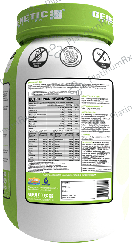Genetic Nutrition Vegan Protein Powder Vanilla