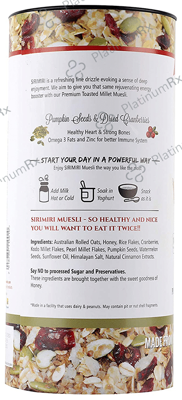 Sirimiri Premium Toasted Millet Muesli Pumpkin Seeds & Cranberries