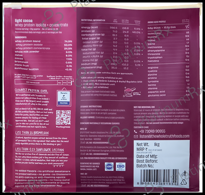 The Whole Truth Protein for Everyone Powder 24gm Protein Per Scoop Light Cocoa