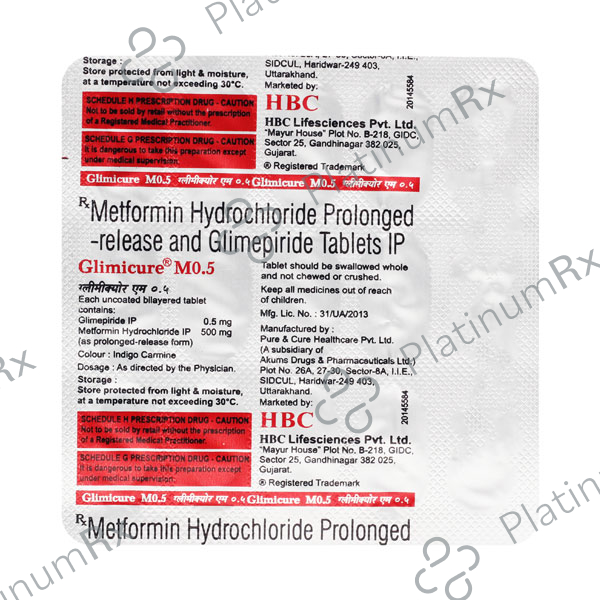 Glimicure M 0.5/500mg Tablet PR 15s