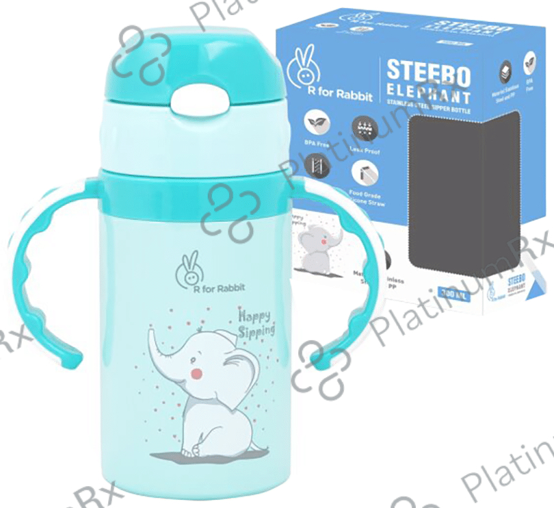R for Rabbit Steebo Elephant Straw Sipper Blue