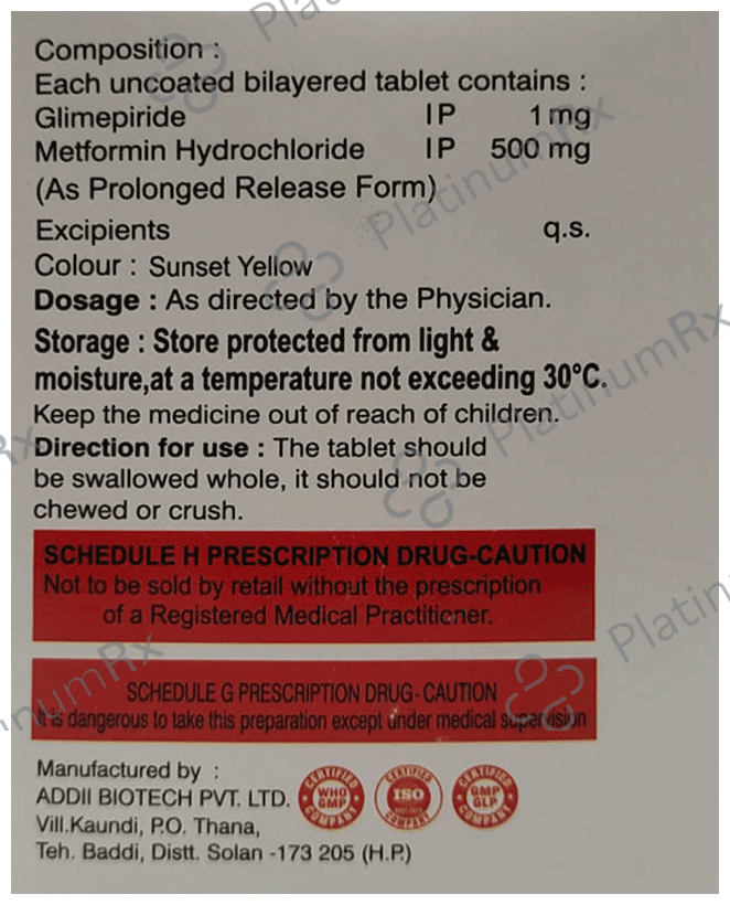 Geoglim G 1mg/500mg Tablet 15 Tablet