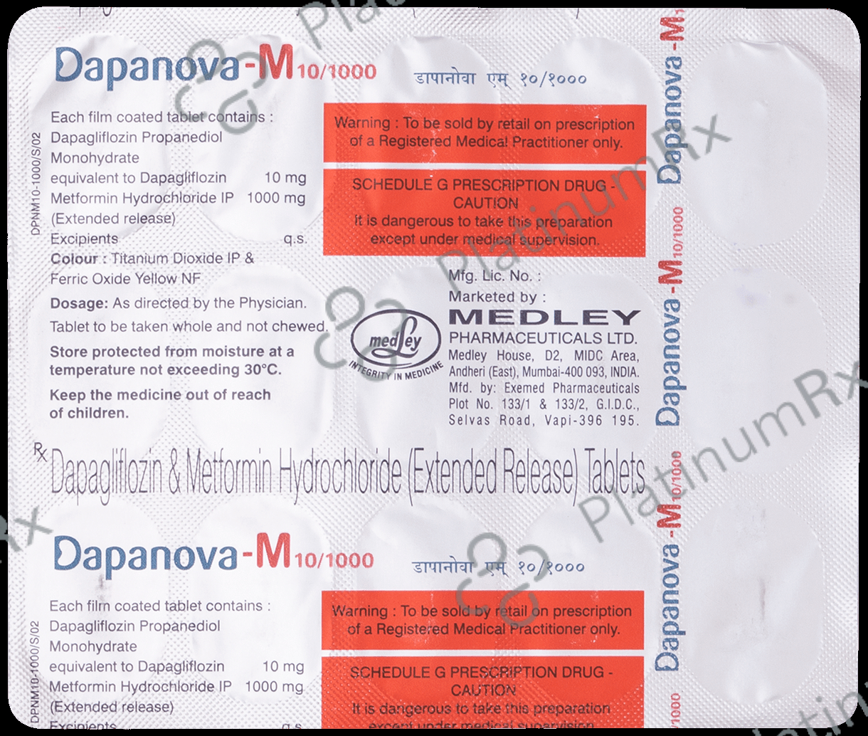 Dapanova M 10/1000mg Tablet 15s