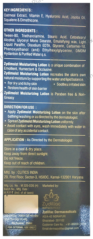 Zydimoist Moisturizing Lotion For Dry & Sensitive Skin 250 ml