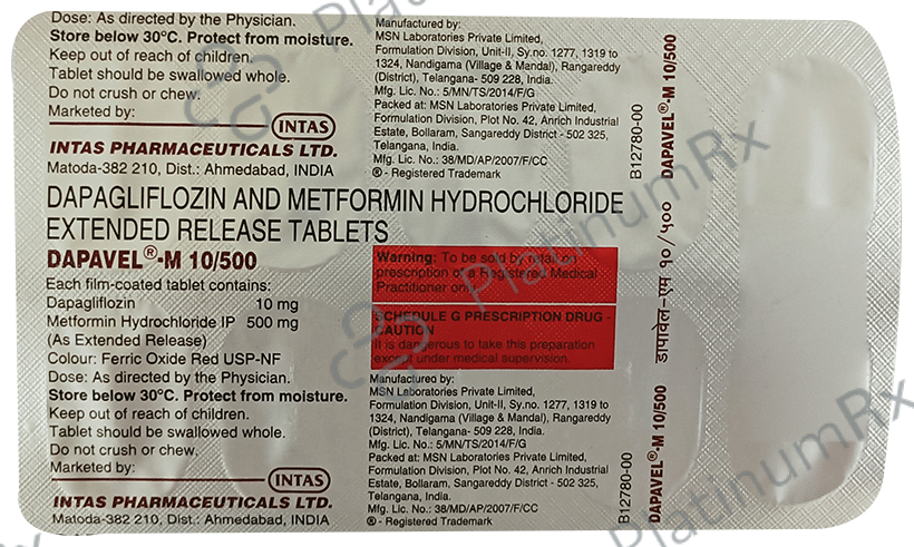 Dapavel M 10/500mg Tablet ER 10s