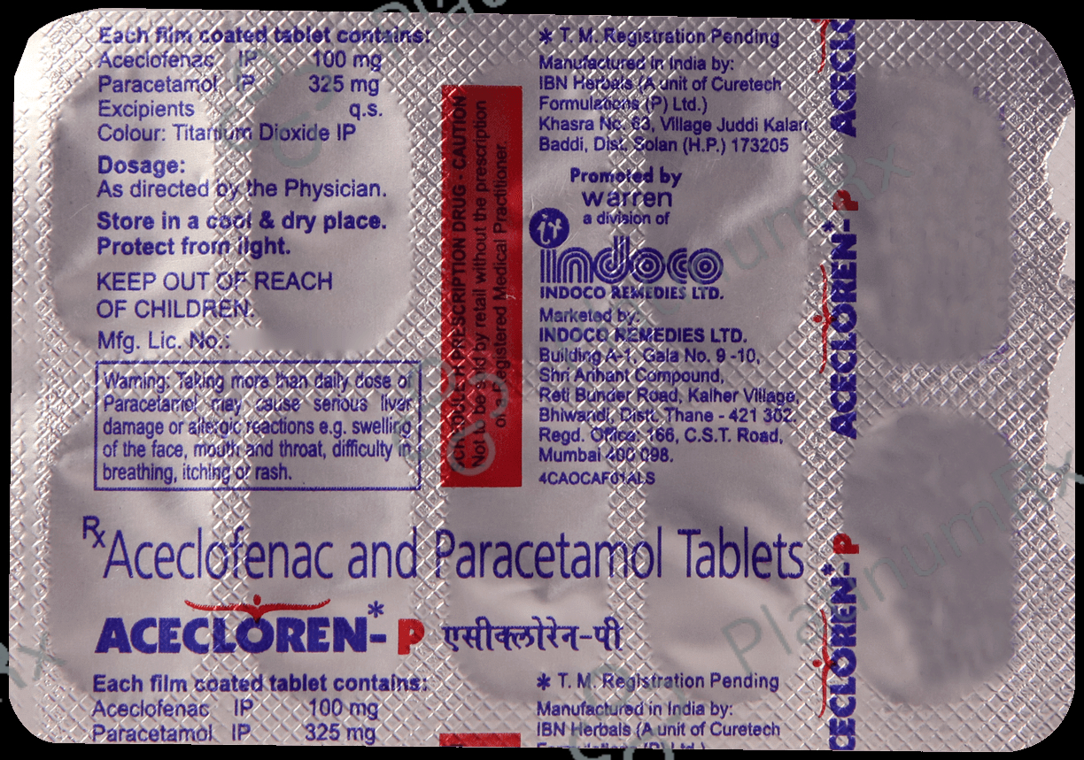 Acecloren P Tablet 100mg/325mg