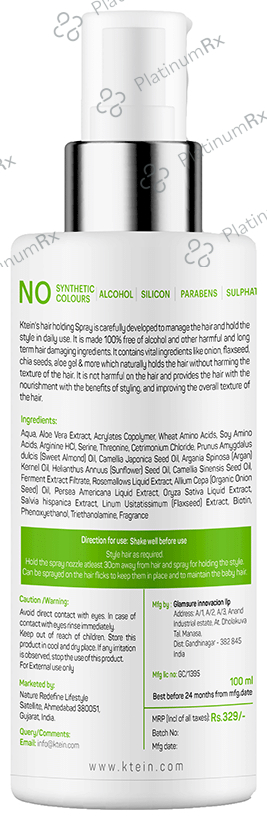 Ktein Natural Hair Holding Mist Spray Alcohol Free 100 ml
