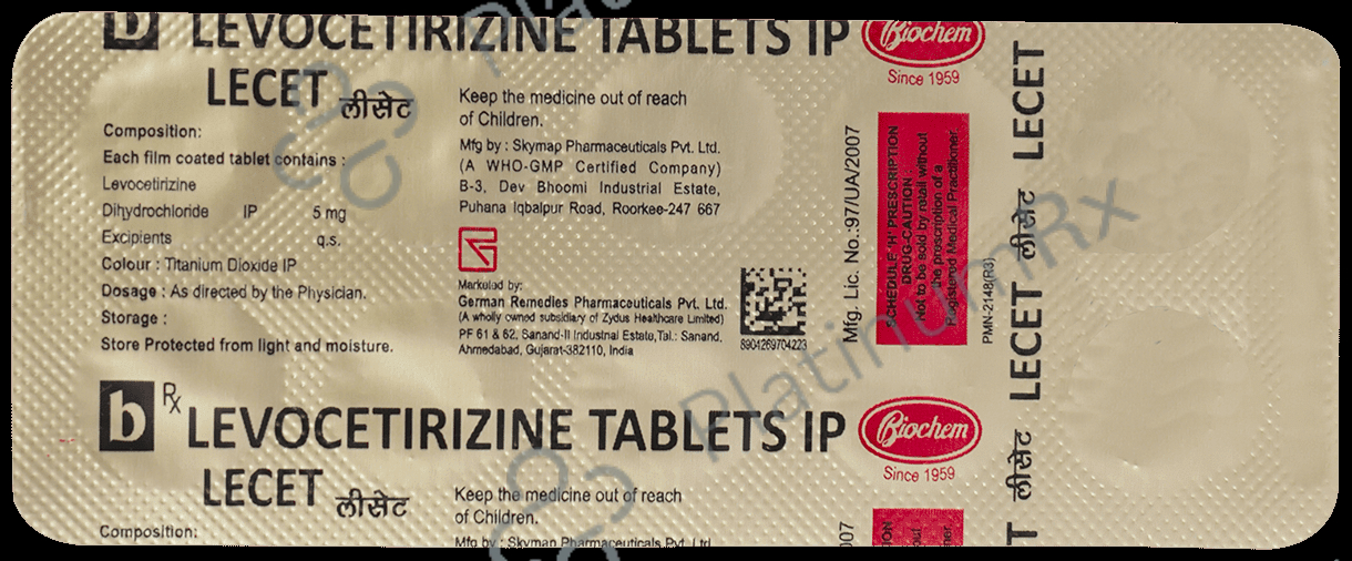 Lecet 5mg Tablet 10 Tablet Biochem Pharma Industries