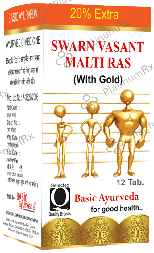 Basic Ayurveda Swarn Vasant Malti Ras with Gold 12 tablets