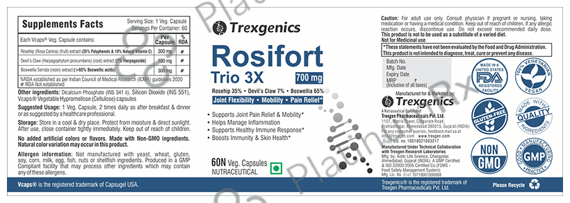 Trexgenics Rosifort Trio 3X 700mg Veg Capsule