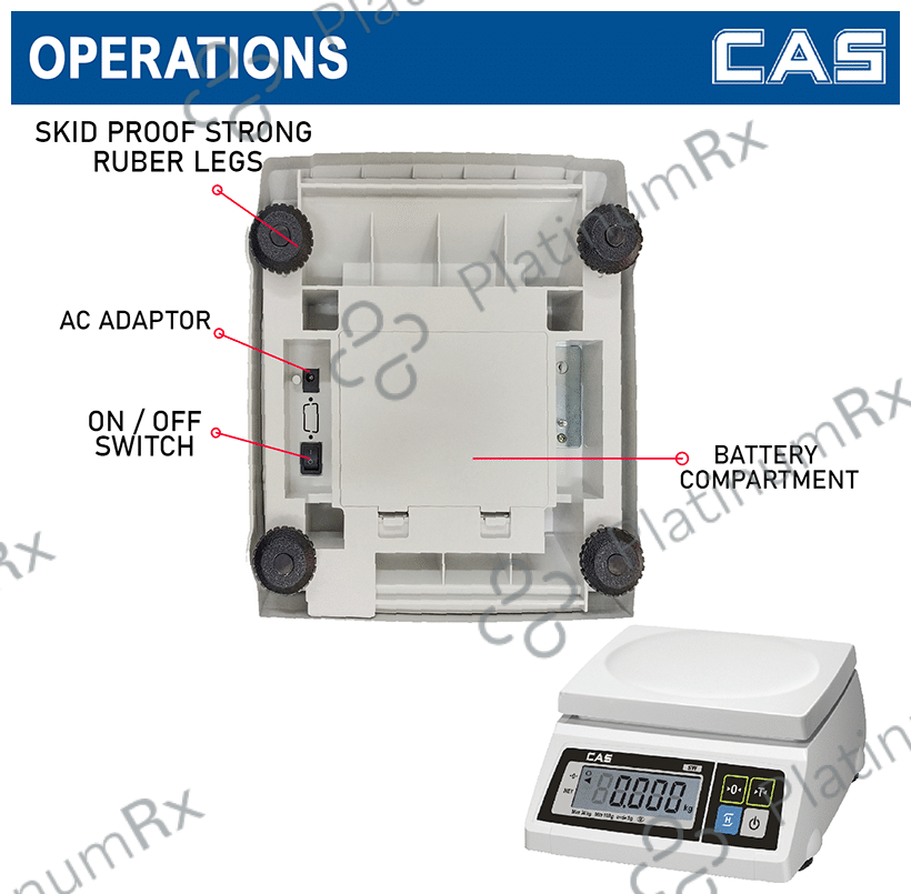 CAS SW20 Digital Table Top Weighing Scale with Front and Back Display Pan (20kg x 2g)