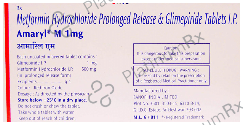 Amaryl M 1 1/500mg Tablet PR 20s