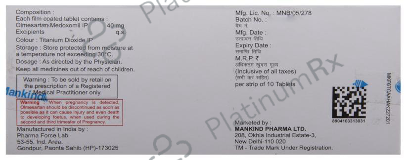 Olmetime 40mg Tablet 10s