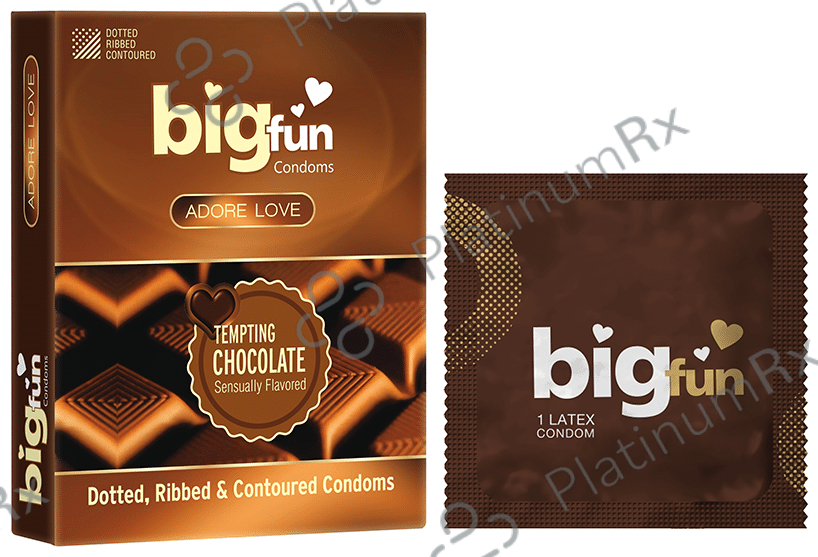 Bigfun Dotted, Ribbed & Contoured Condom Tempting Chocolate 3 condoms