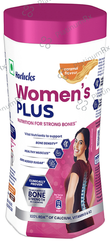 Horlicks Women's Plus with Calcium, Vitamin D & K2 for Strong Bones - Flavour Caramel