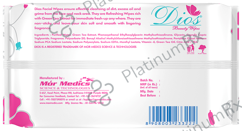 Dios Refreshing & Moisturizing Facial Wipes Green Tea