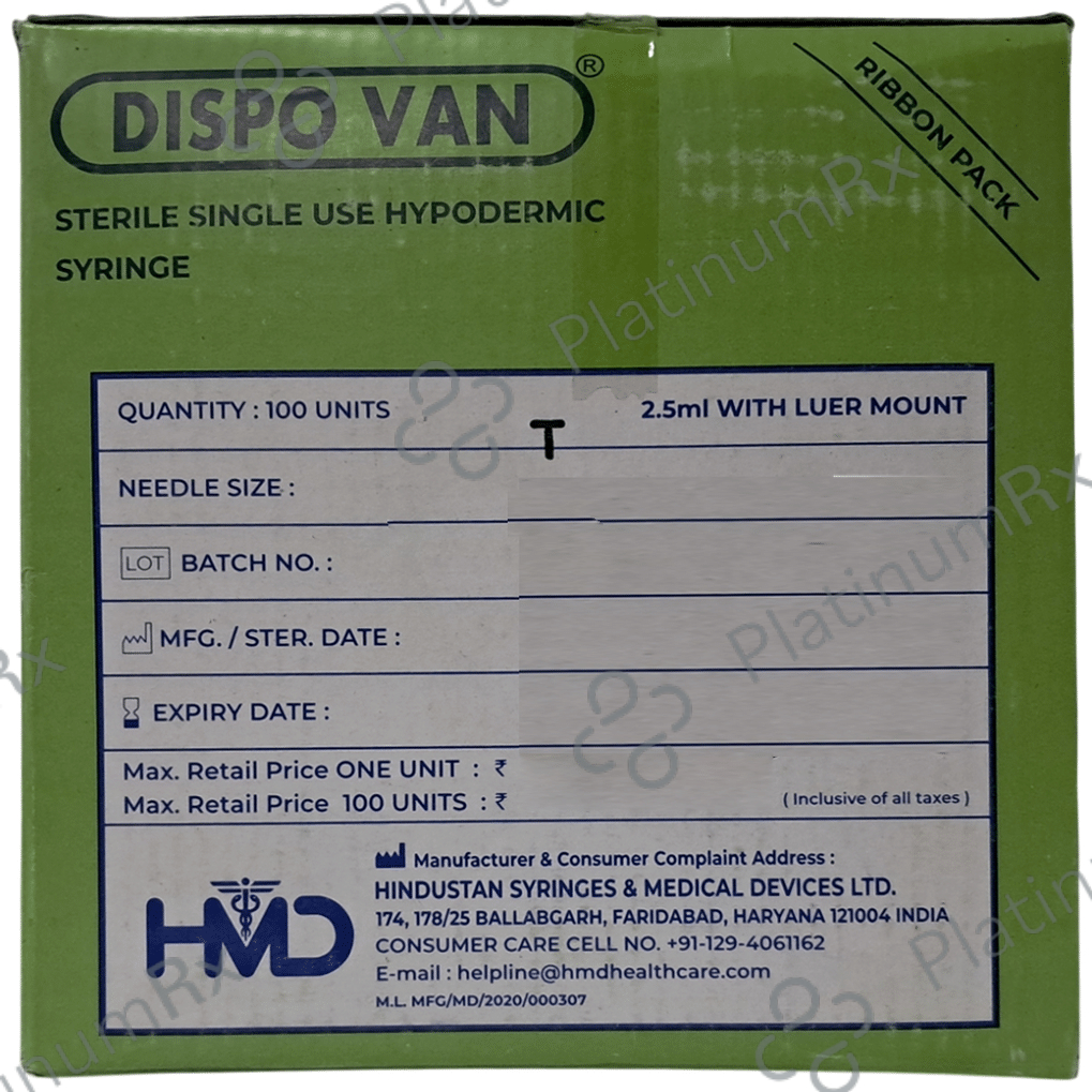 Dispovan Syringe with Needle 23G X 1inch (1*2.5ml)